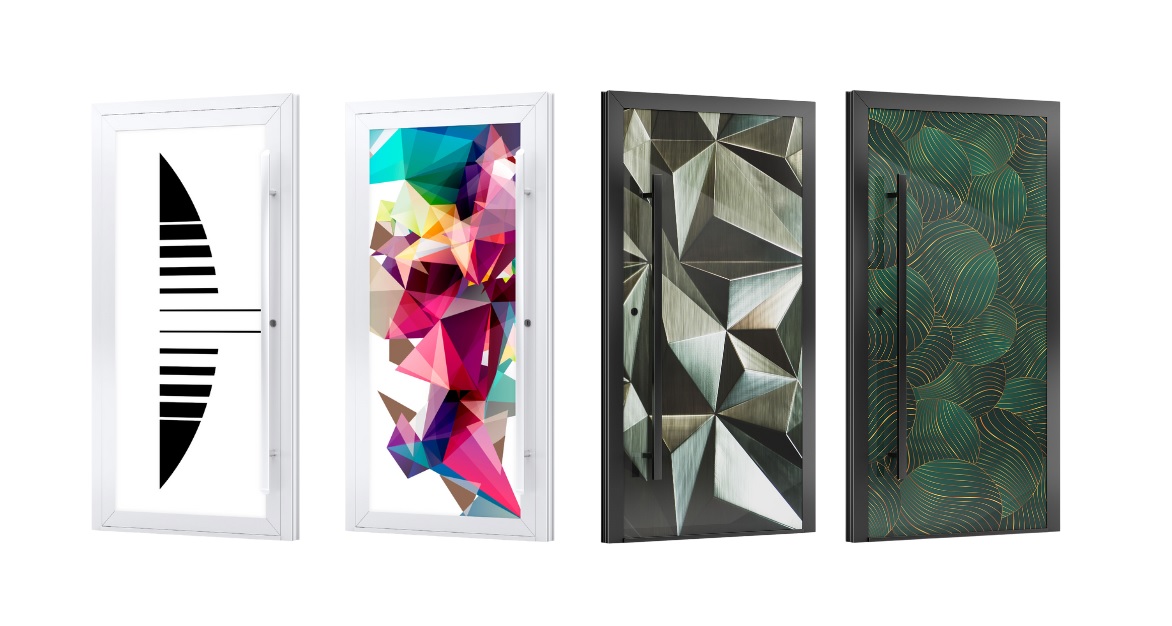 Porte en verre avec panneaux latéraux